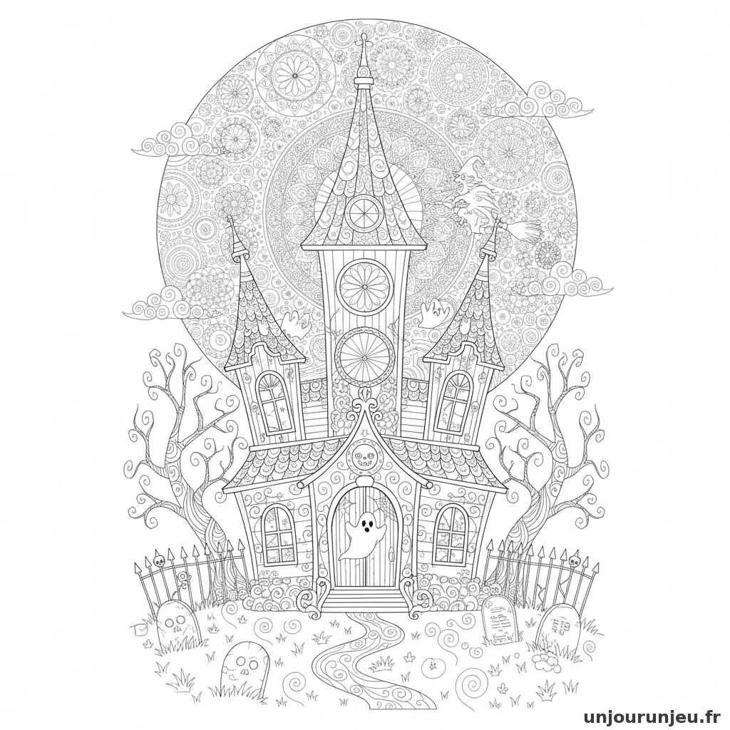 Coloriage Maison Hantee Maison Hantee Lune 04