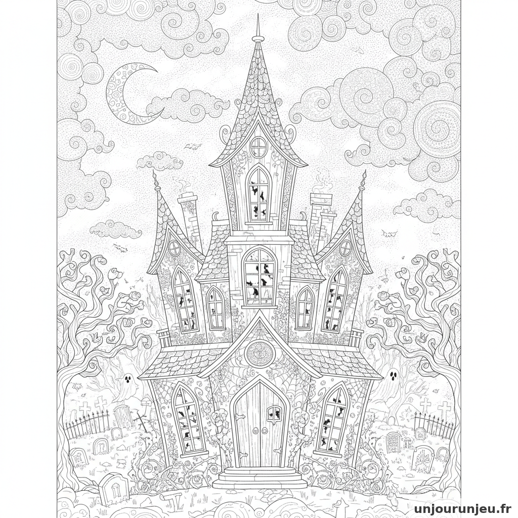 Coloriage Maison Hantee Maison Hantee Nuages 17