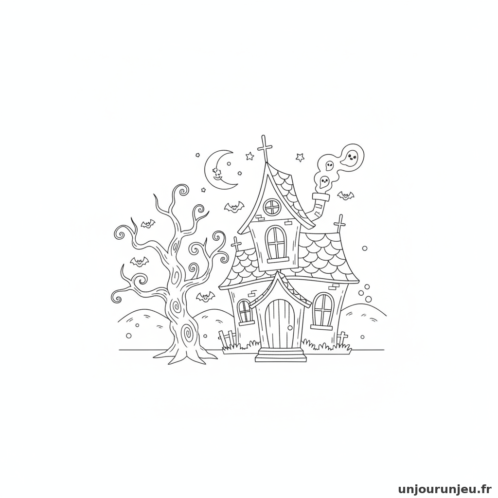 Coloriage Maison Hantee Maison Hantee Arbre Mort 09