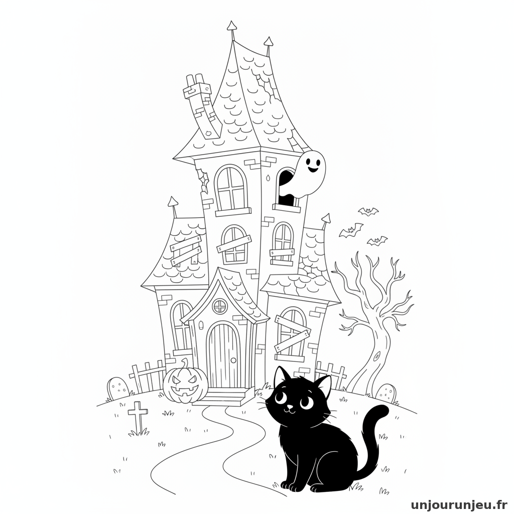 Coloriage Maison Hantee Maison Hantee Chat Noir 10