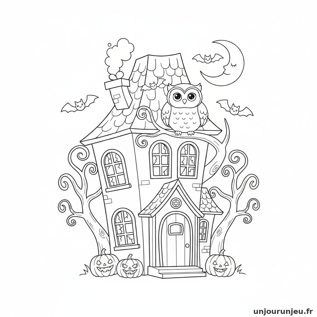 Coloriage Maison Hantee Maison Hantee Hibou 18