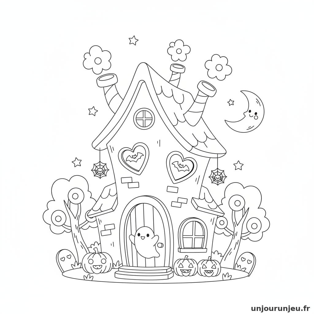 Coloriage Maison Hantee Maison Hantee Kawaii 16