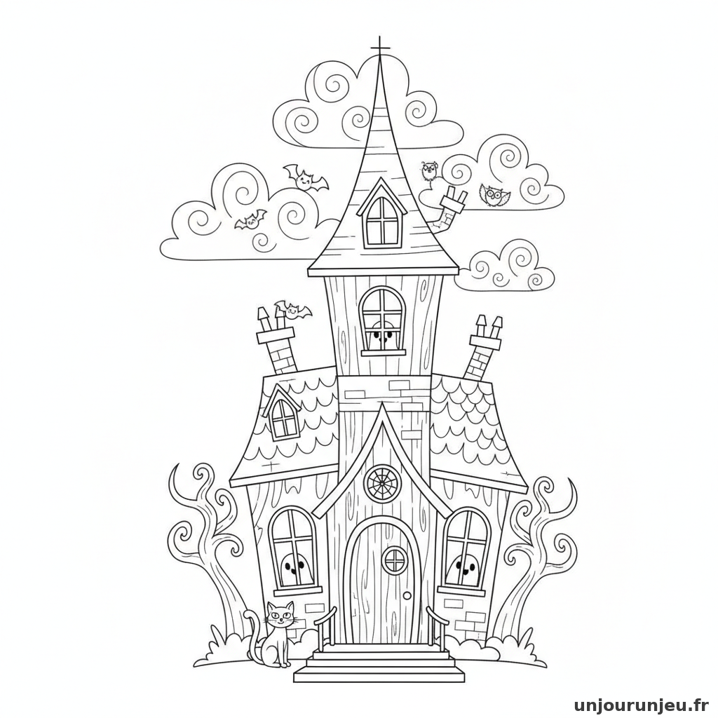 Coloriage Maison Hantee Maison Hantee Nuages 17