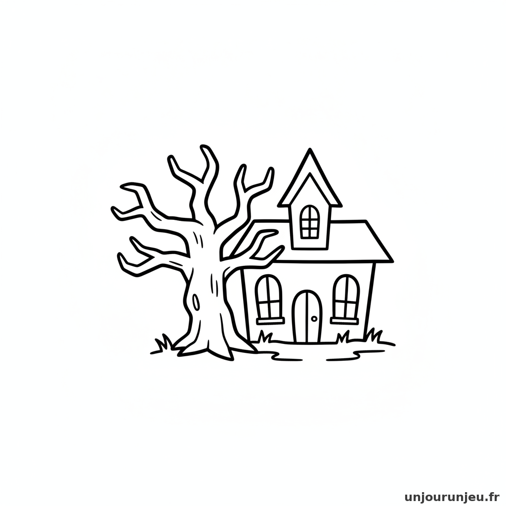Coloriage Maison Hantee Maison Hantee Arbre Mort 09