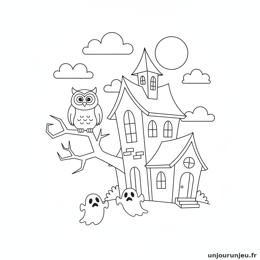 Coloriage Maison Hantee Maison Hantee Hibou 18