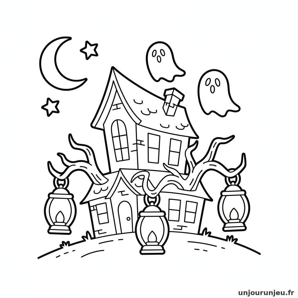 Coloriage Maison Hantee Maison Hantee Lanternes 15