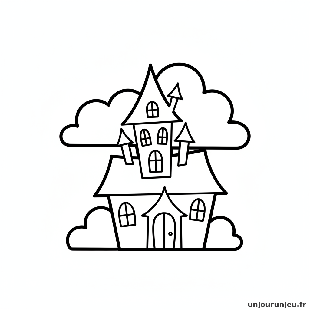 Coloriage Maison Hantee Maison Hantee Nuages 17
