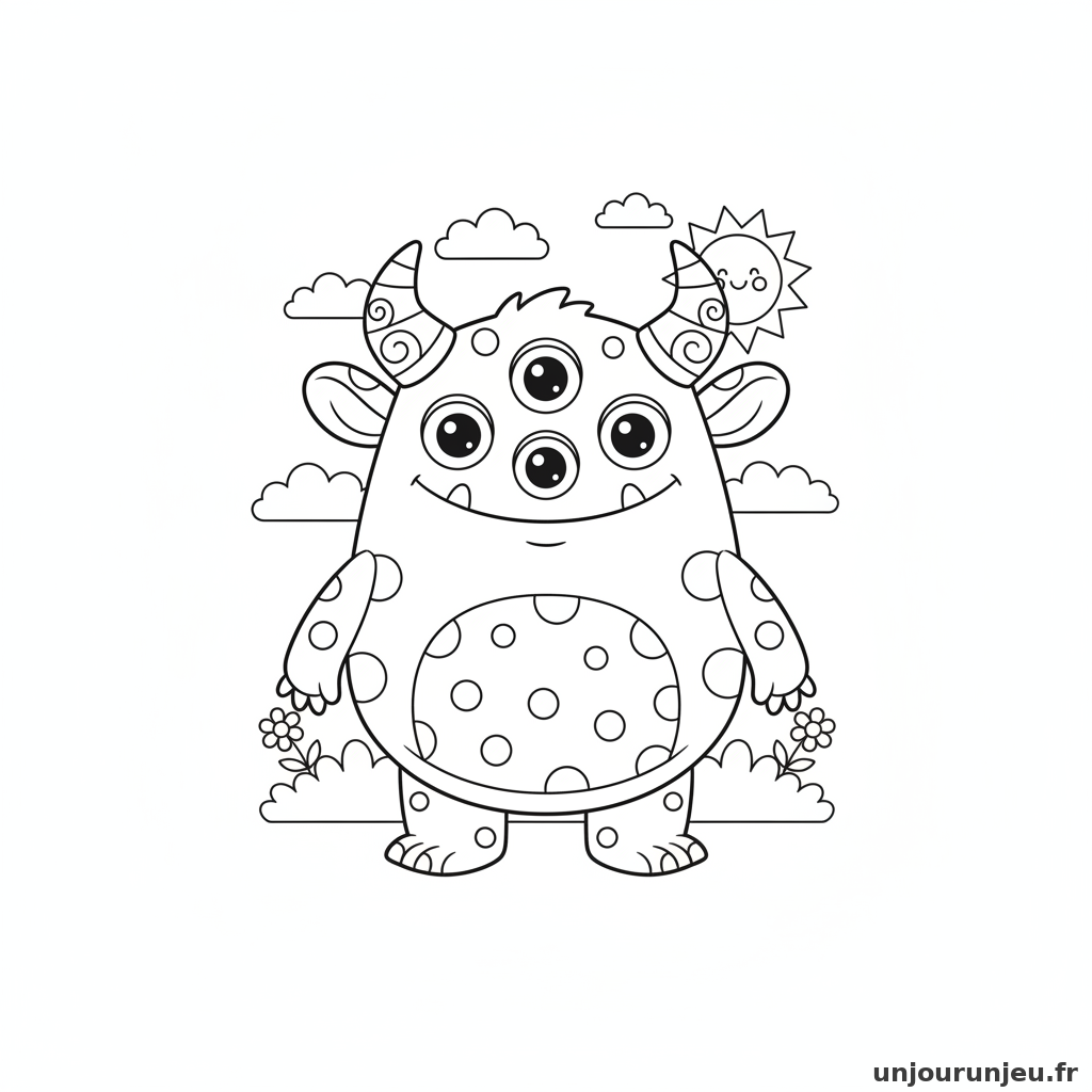 Coloriage Monstre Monstre Cornes 04