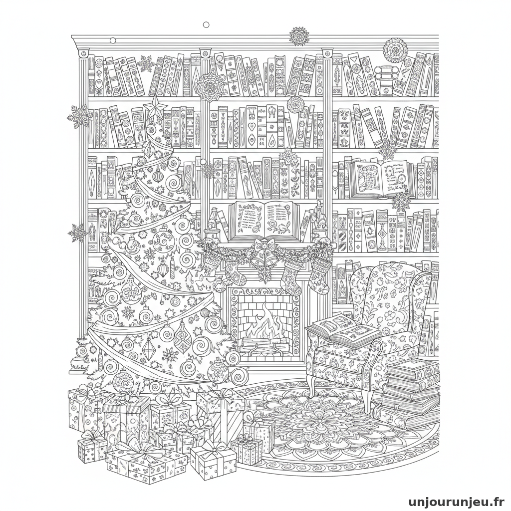 Coloriage Noel Bibliotheque Noel Sapin Livres Anciens 20