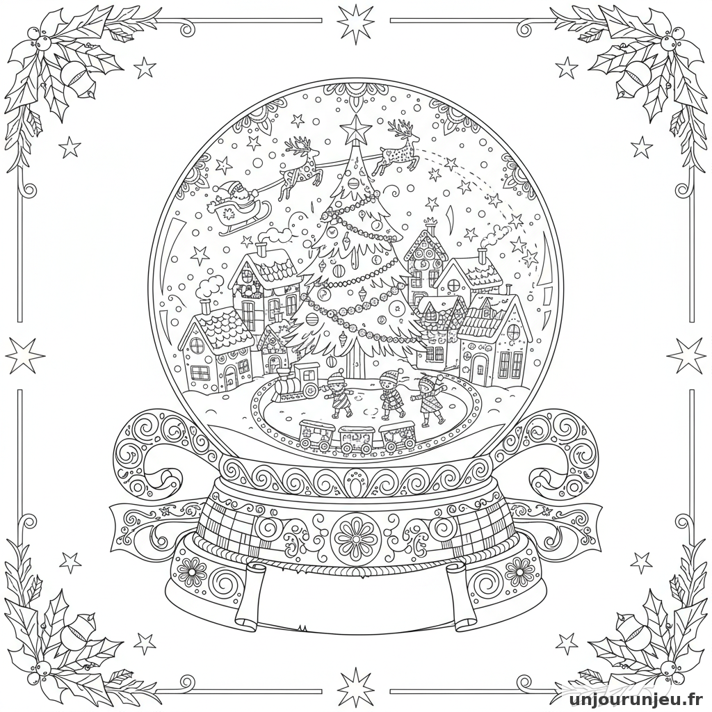 Coloriage Noel Boule Neige Geante Scene Noel Linterieur 11