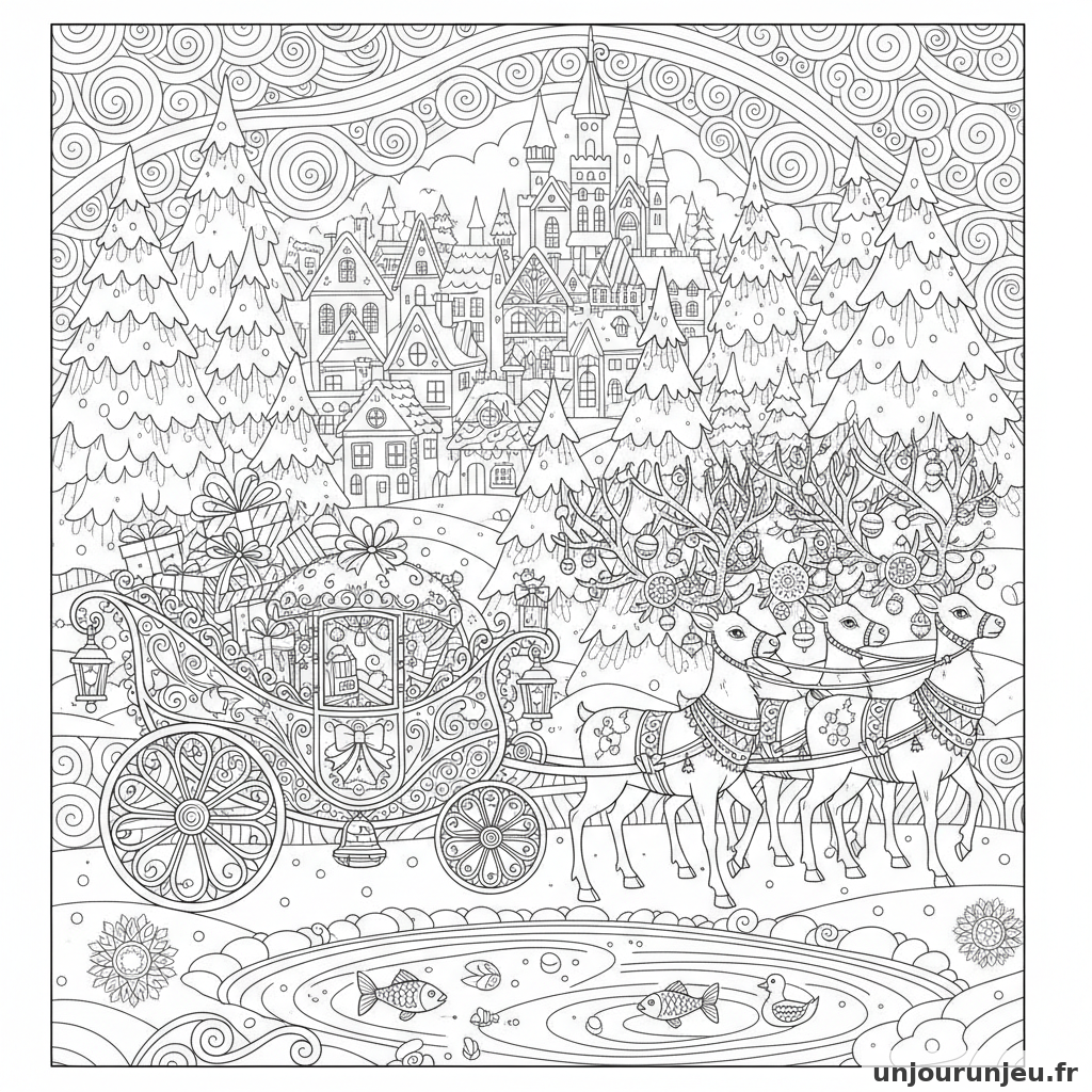 Coloriage Noel Caleche Noel Ornee Tiree Rennes Decores 07