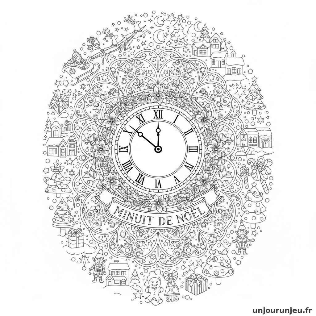 Coloriage Noel Horloge Minuit Noel Mille Details Autour 17