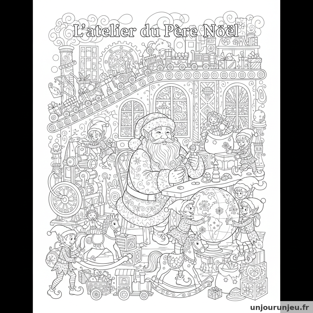 Coloriage Noel Latelier Pere Noel Lutins Jouets Machines 05