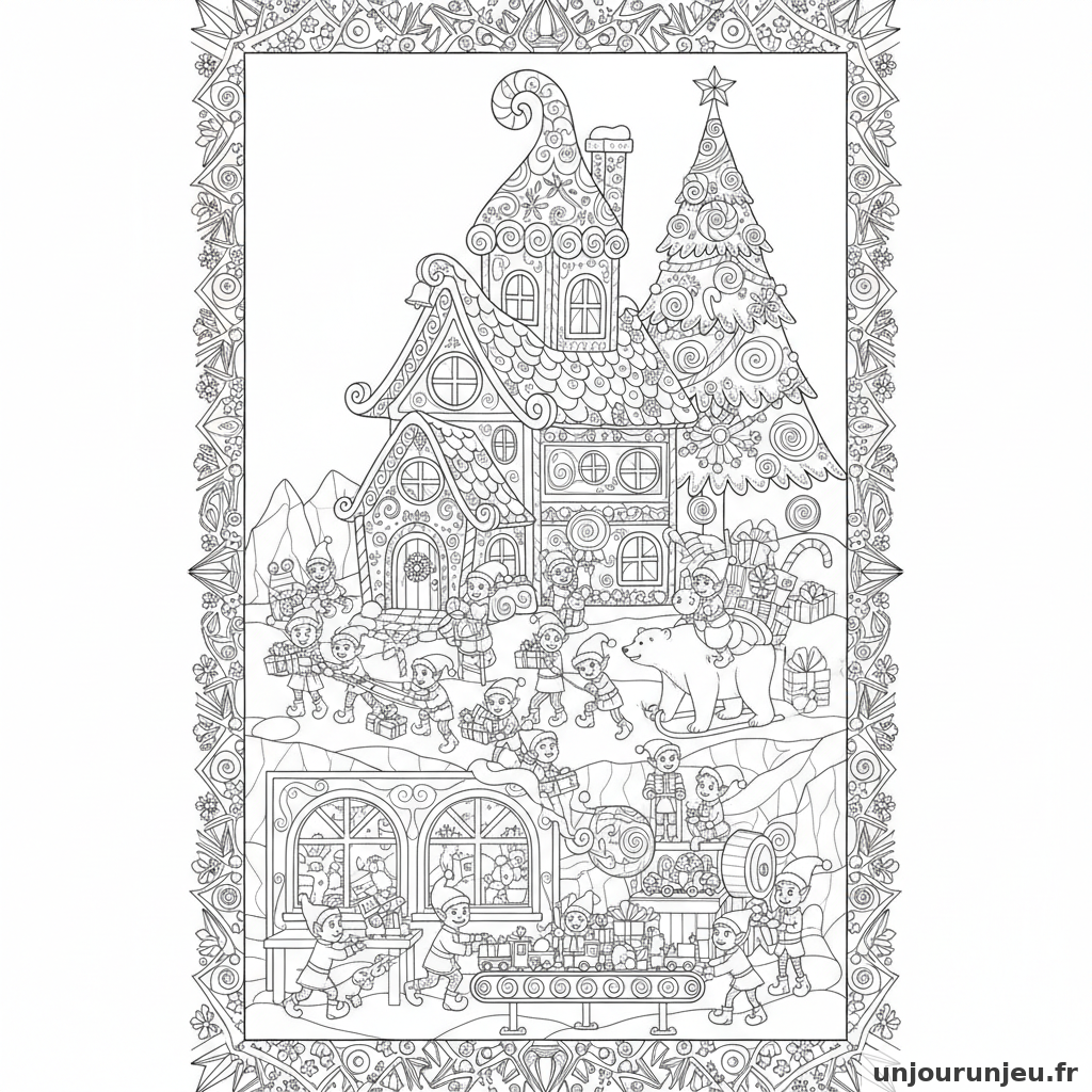 Coloriage Noel Pole Nord Maison Pere Noel Lutins Occupes 10