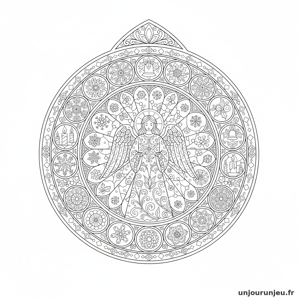 Coloriage Noel Vitrail Noel Ange Etoile Motifs Ornementaux 12