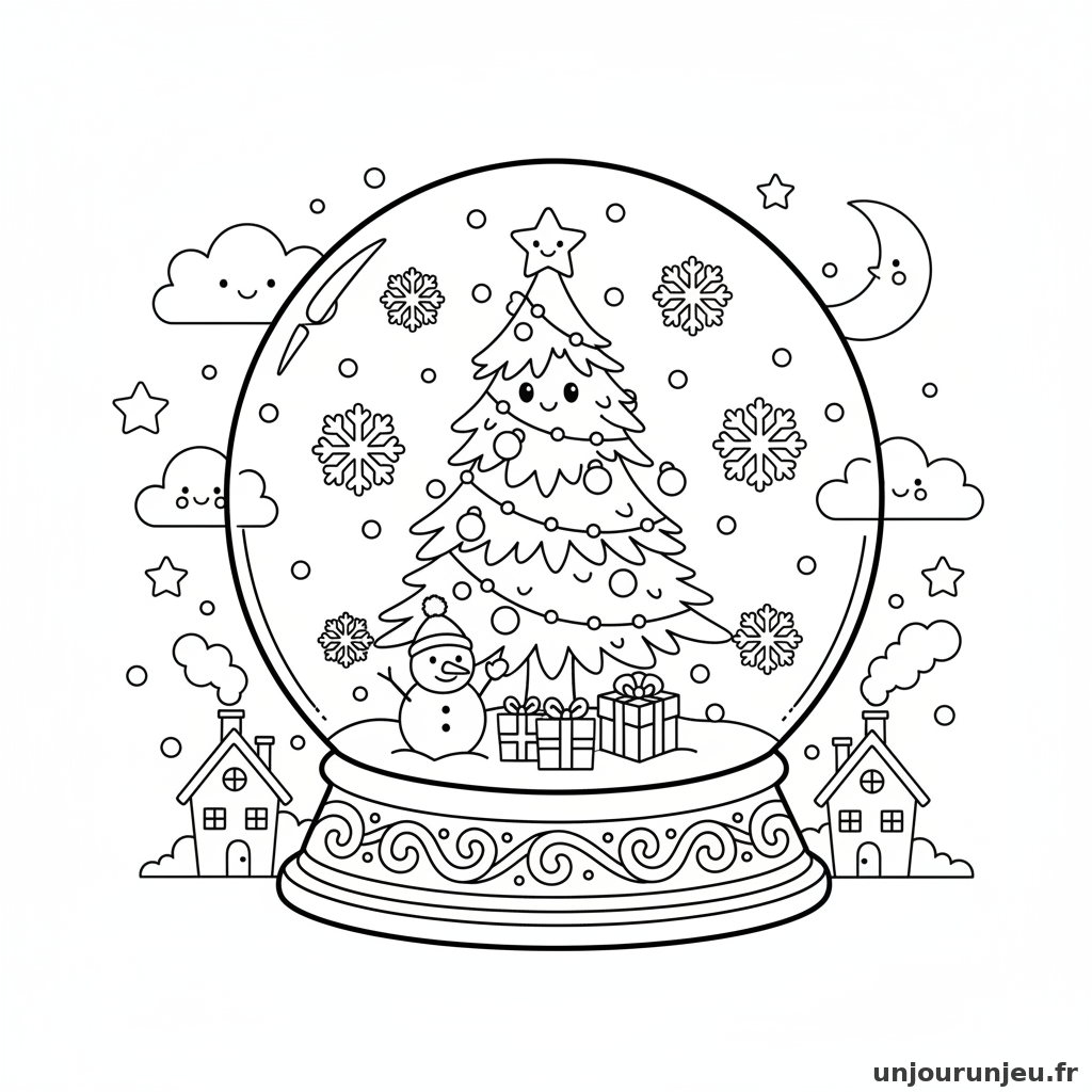 Coloriage Noel Boule Neige Geante Sapin Linterieur 19