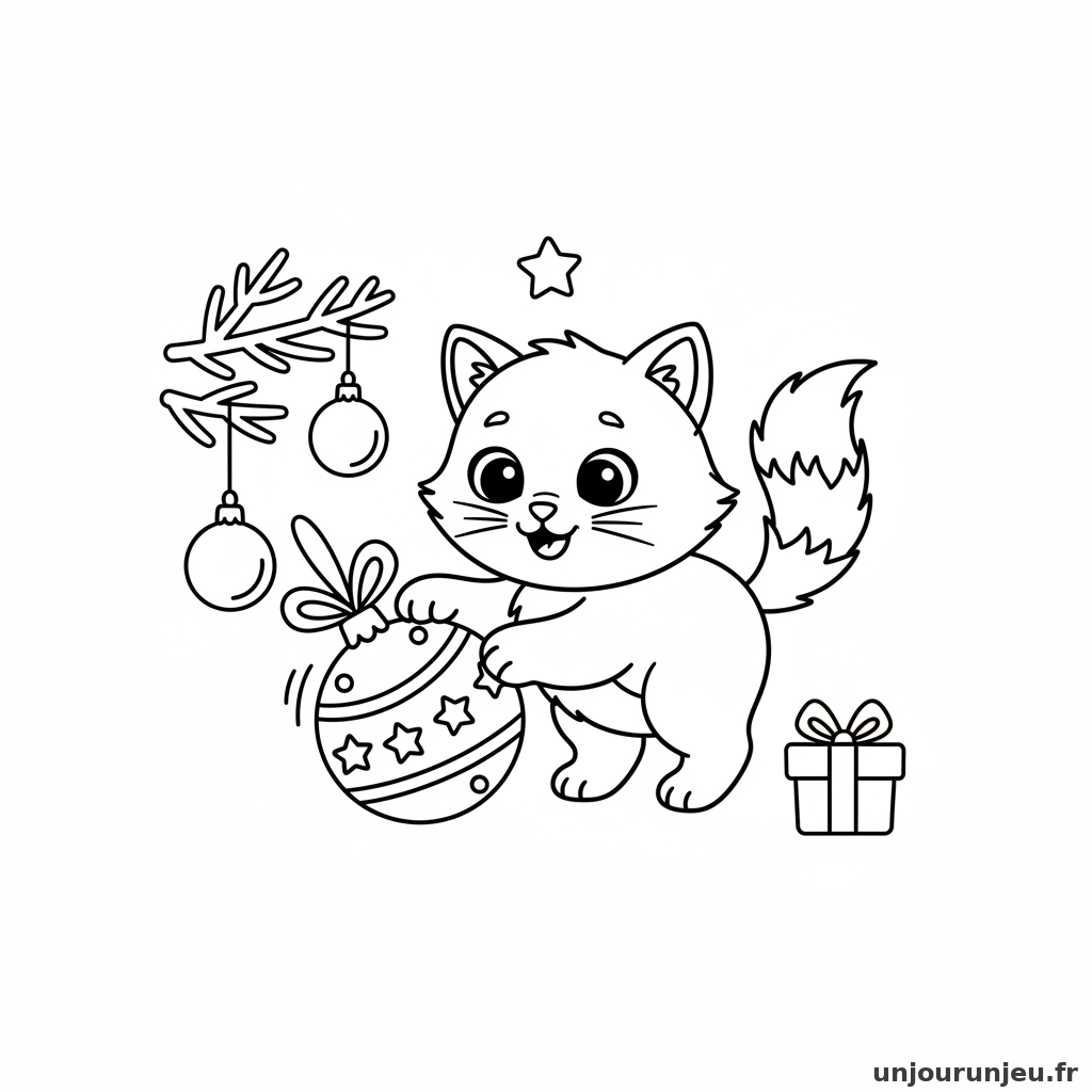Coloriage Noel Petit Chat Boule Noel 15
