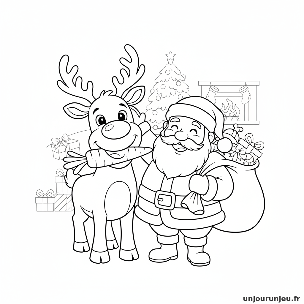 Coloriage Noel Renne Carotte Cote Pere Noel 16