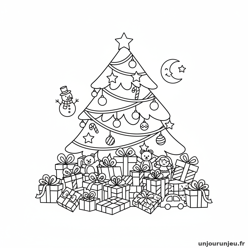 Coloriage Noel Sapin Noel Cadeaux Debordent 13