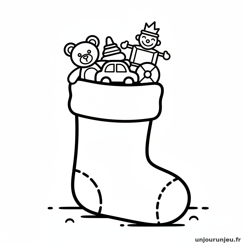 Coloriage Noel Chaussette Pleine Jouets 14