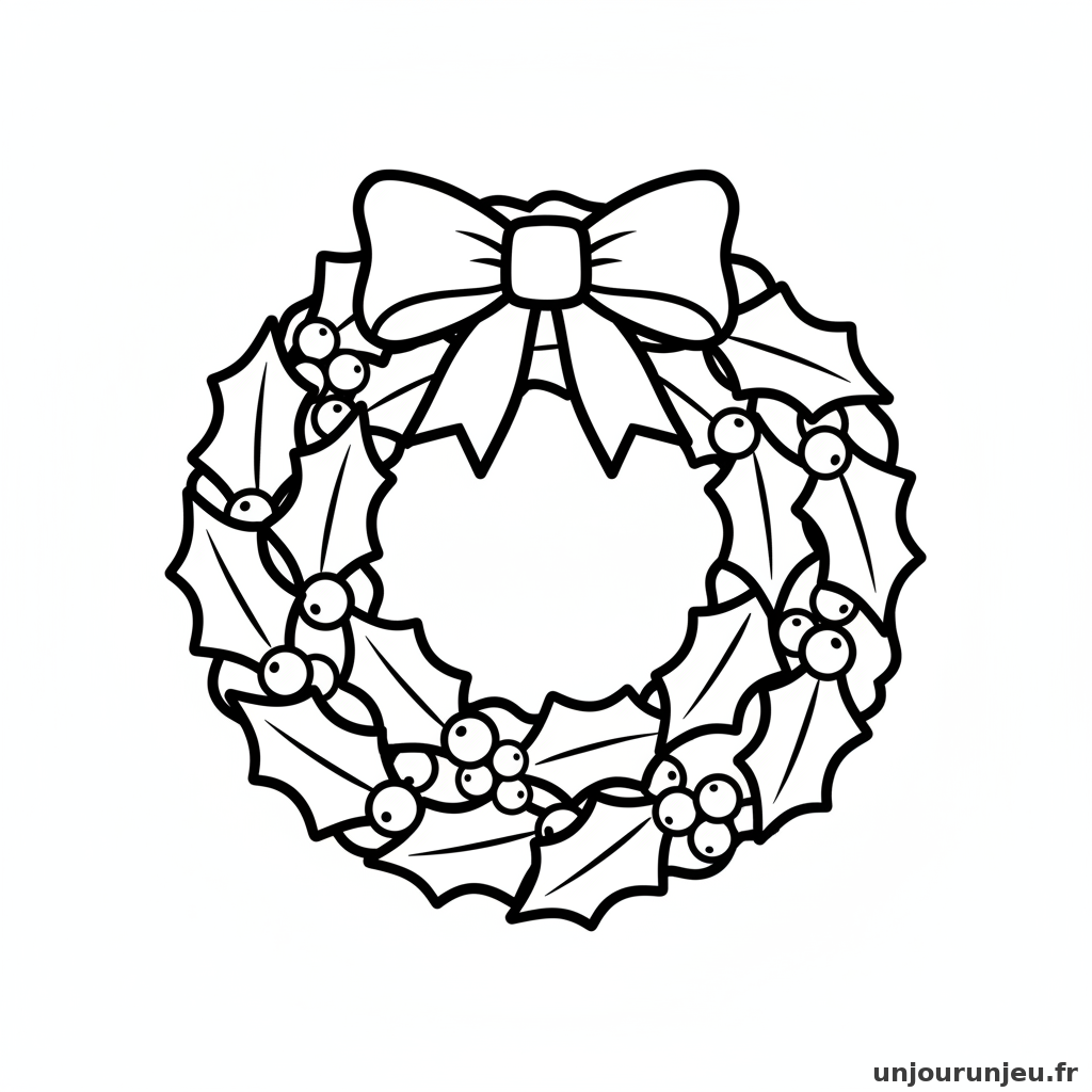 Coloriage Noel Couronne Noel Houx Noeud 09
