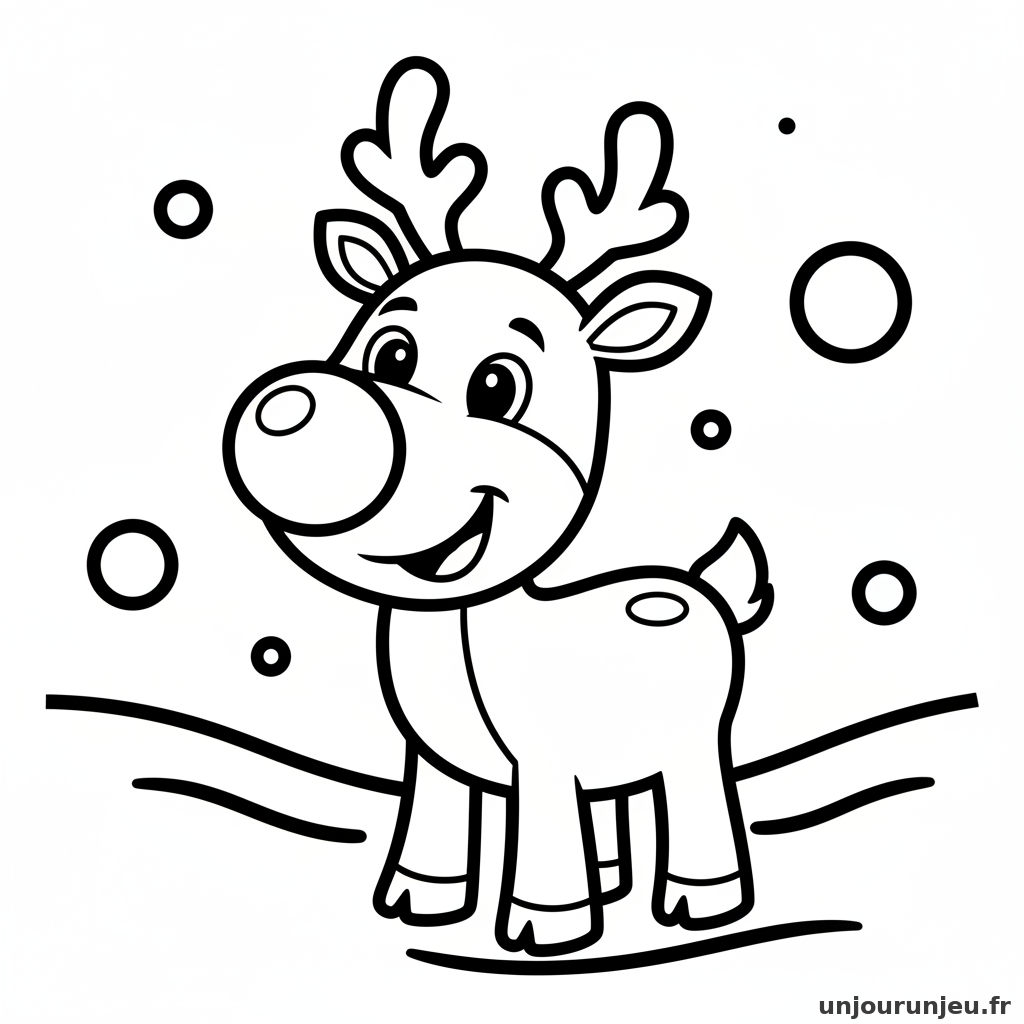 Coloriage Noel Renne Nez Rond Souriant 07