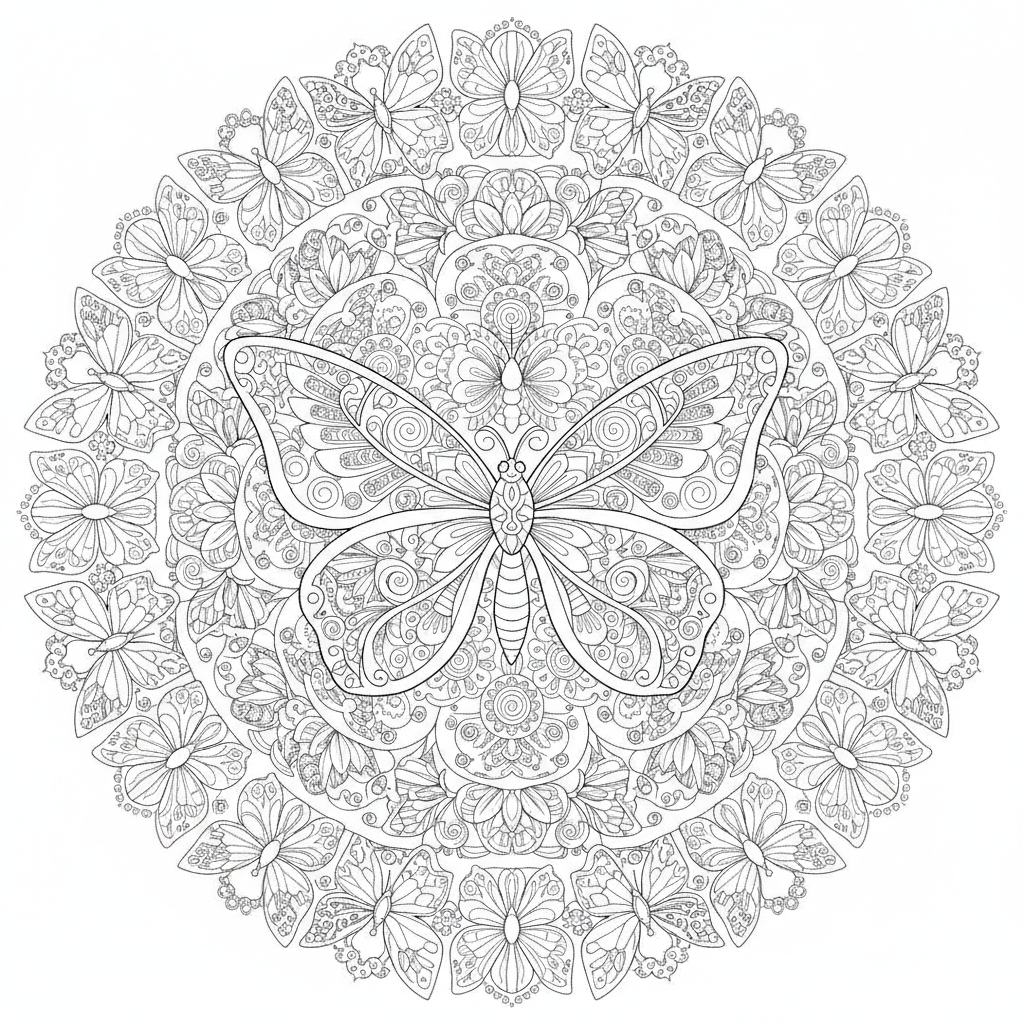 Coloriage Papillon Un Grand Papillon Entour De Dizaines De Petits Papillons For 09