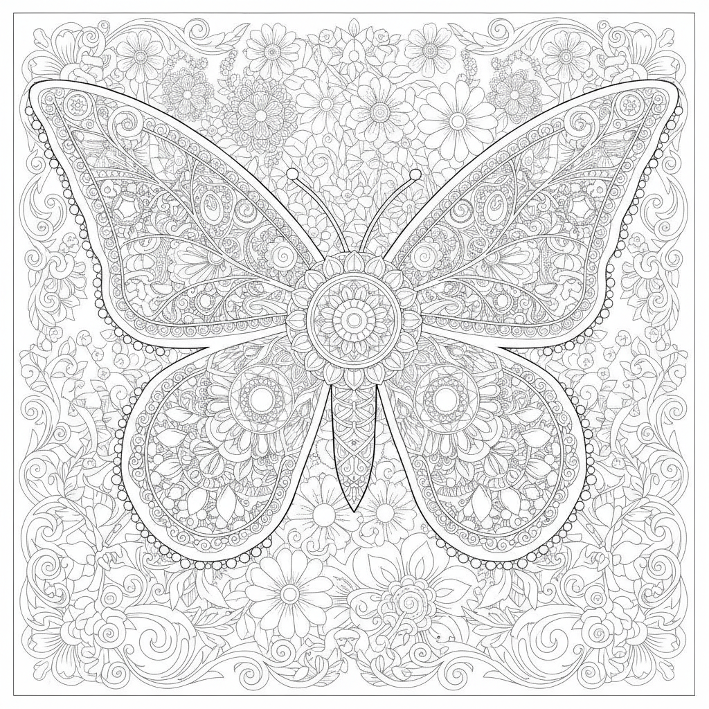 Coloriage Papillon Un Grand Papillon Mandala Orne De Motifs Floraux Entrelaces 01