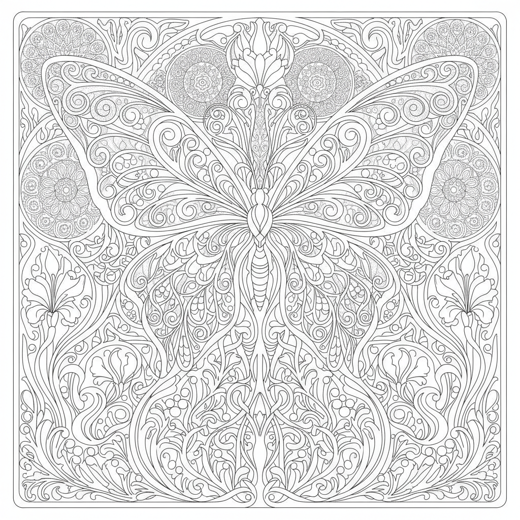 Coloriage Papillon Un Papillon Art Nouveau Avec Des Arabesques Et Des Motifs Ve 07