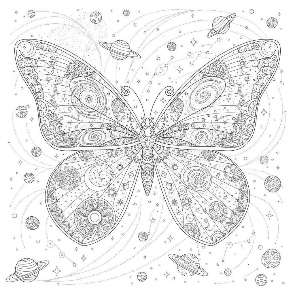 Coloriage Papillon Un Papillon Cosmique Avec Des Galaxies Et Des Etoiles Dans L 06