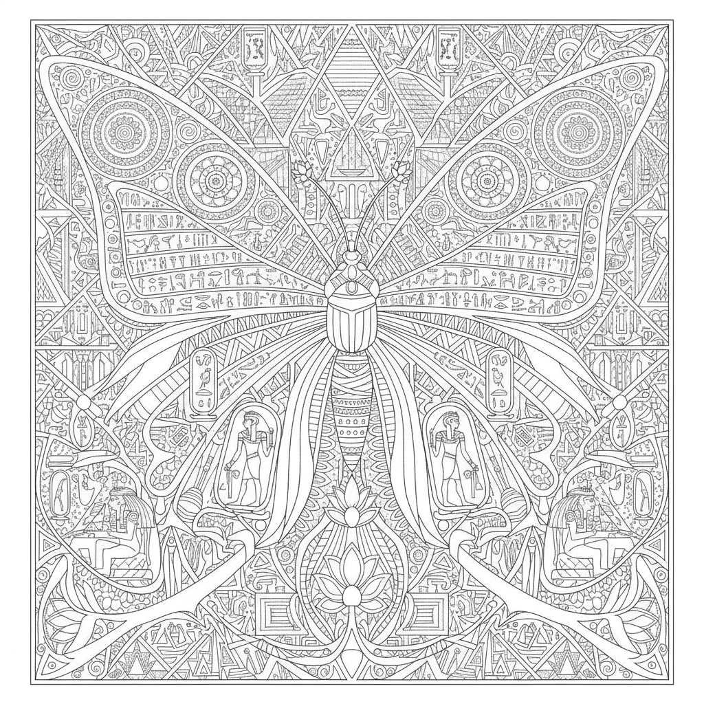 Coloriage Papillon Un Papillon Egyptien Avec Des Hieroglyphes Et Des Motifs Pha 10