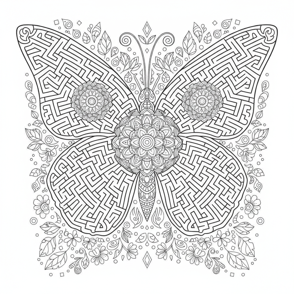 Coloriage Papillon Un Papillon Labyrinthe Avec Un Parcours Complexe Dans Chaque 16