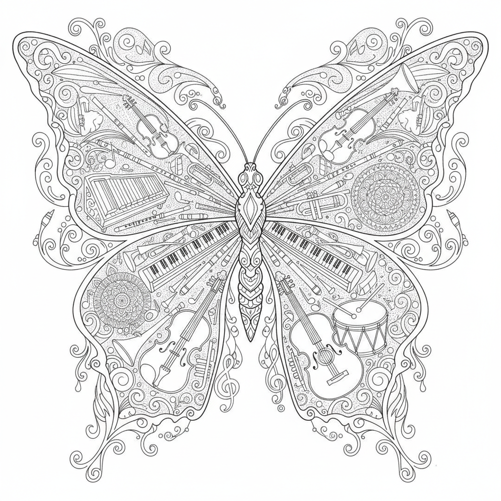 Coloriage Papillon Un Papillon Musical Avec Des Notes Des Cles De Sol Et Des In 18