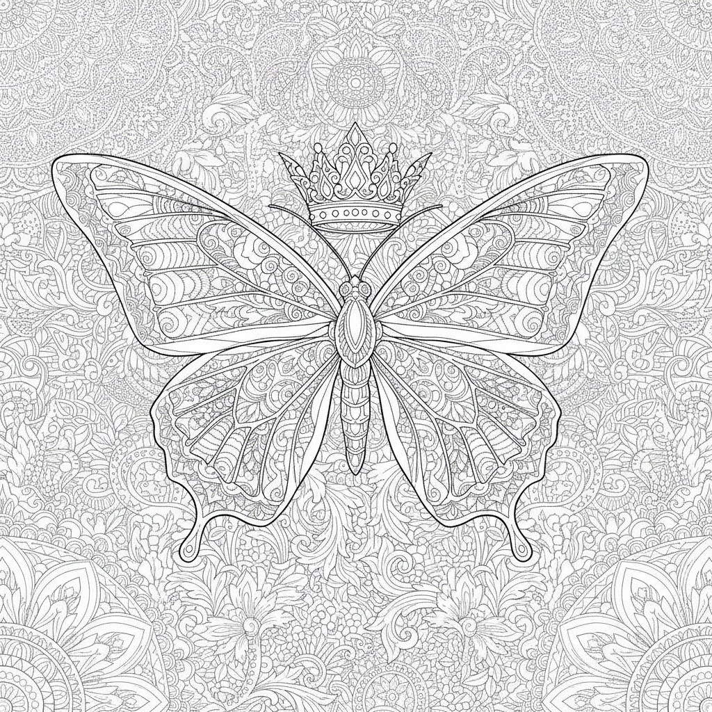 Coloriage Papillon Un Papillon Royal Avec Une Couronne Et Des Ornements Baroque 05