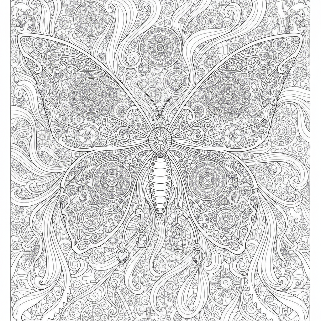 Coloriage Papillon Un Papillon Steampunk Avec Des Rouages Et Engrenages Dans Le 02