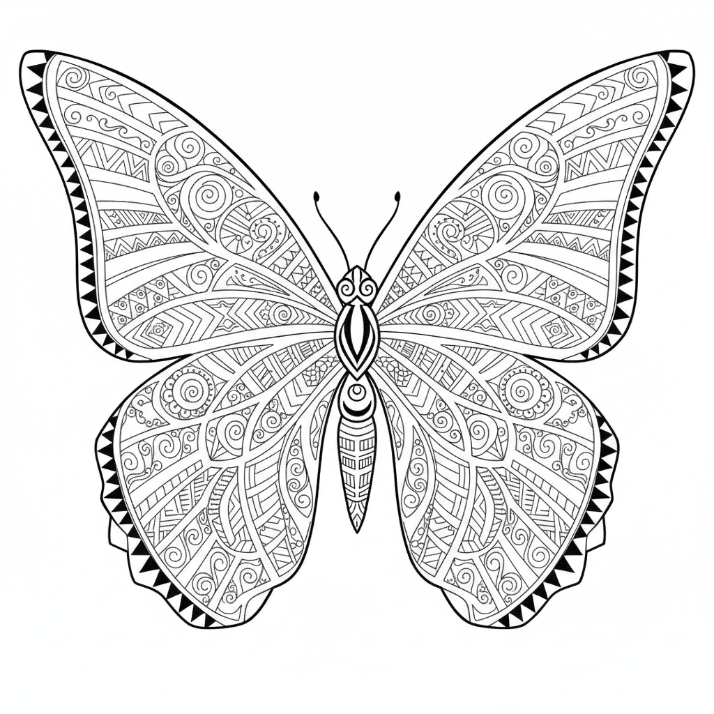 Coloriage Papillon Un Papillon Tribal Avec Des Motifs Maoris Et Polynesiens 13