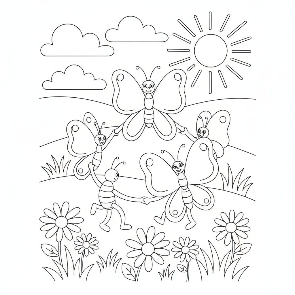Coloriage Papillon Trois Papillons Qui Font Une Ronde Dans Un Pre 16