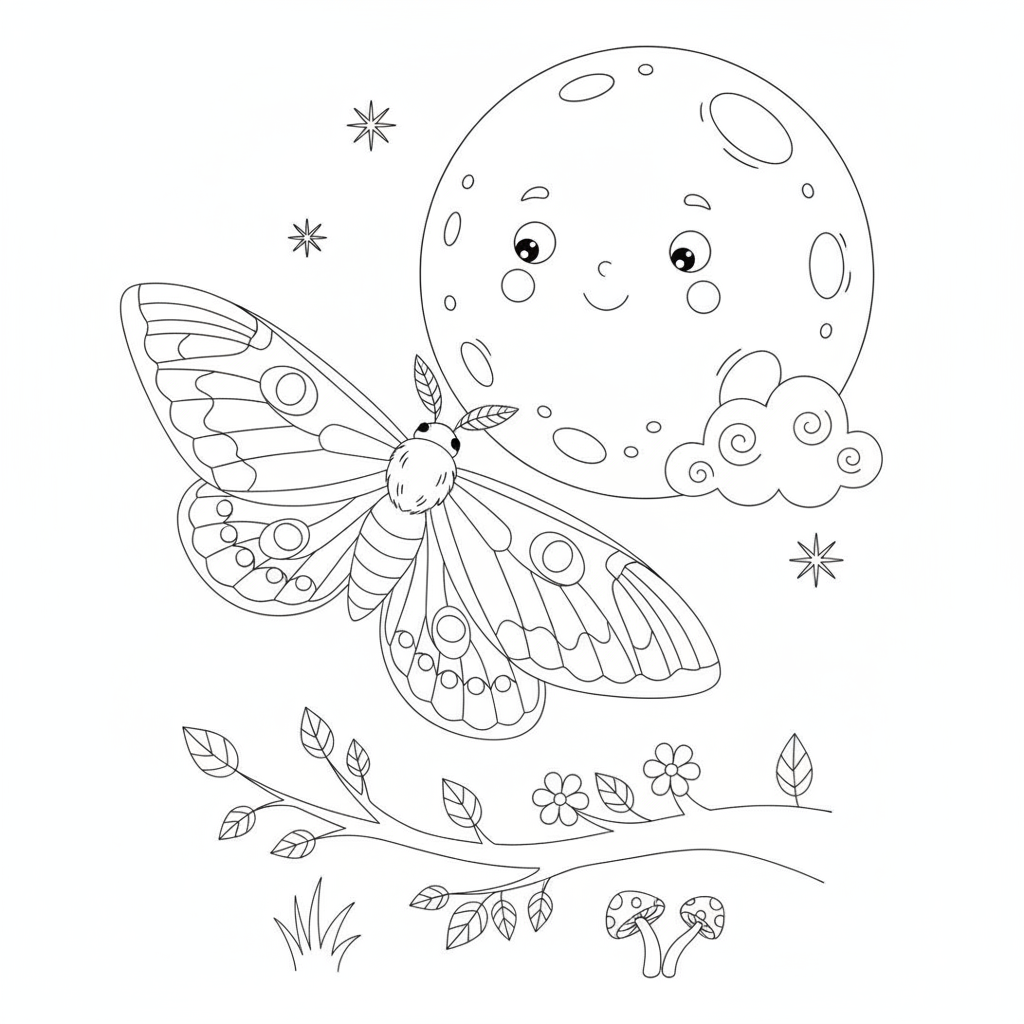Coloriage Papillon Un Papillon De Nuit Devant La Lune 12