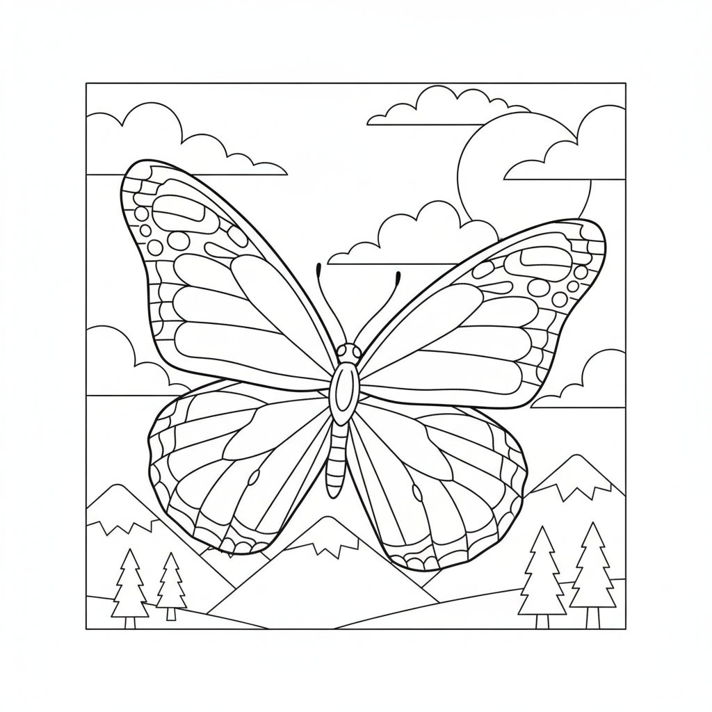 Coloriage Papillon Un Papillon Monarque En Migration Dans Le Ciel 09