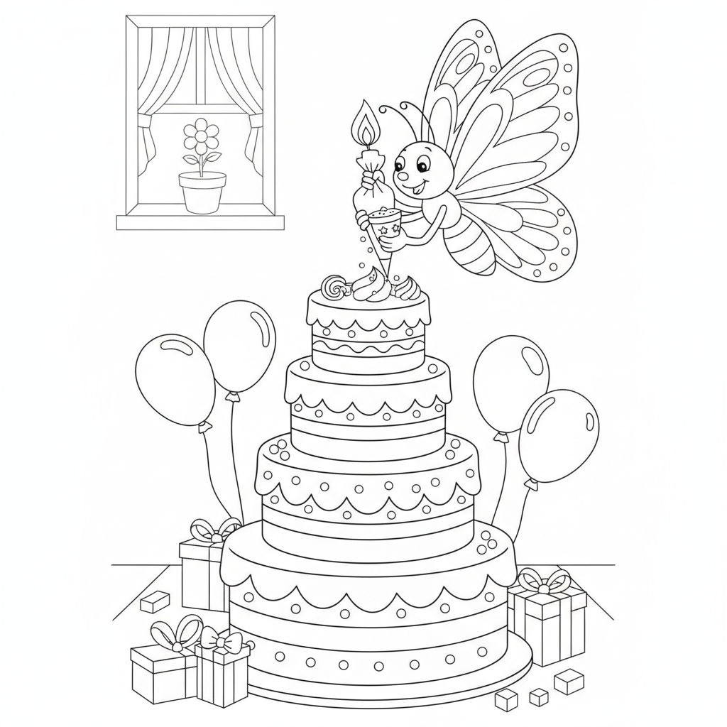 Coloriage Papillon Un Papillon Qui Decore Un Gateau Danniversaire 19