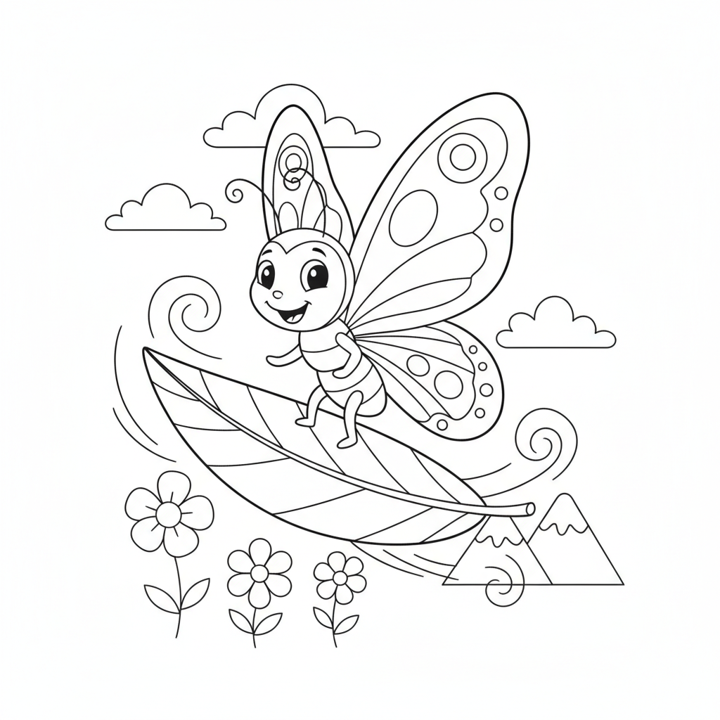 Coloriage Papillon Un Papillon Qui Fait Du Surf Sur Une Feuille Dans Le Vent 20