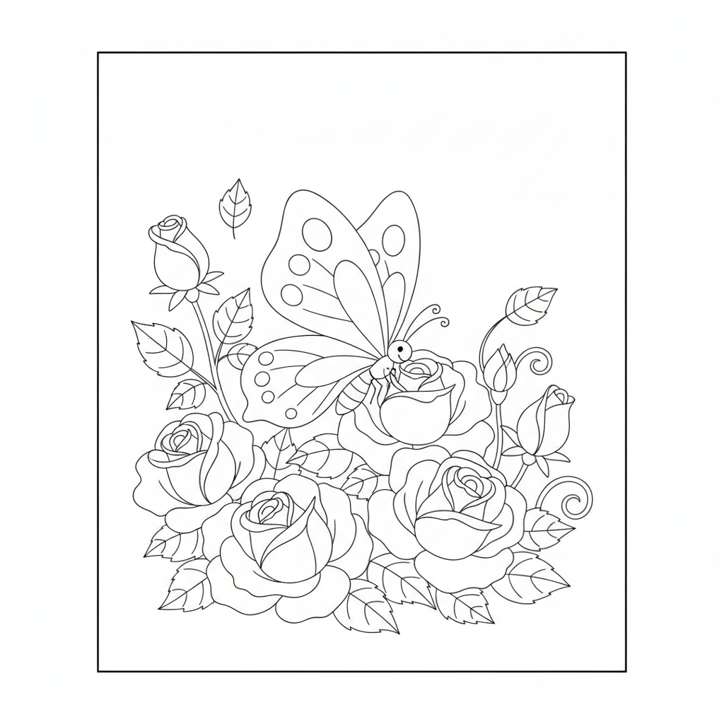 Coloriage Papillon Un Papillon Qui Joue A Cache Cache Dans Les Roses 15