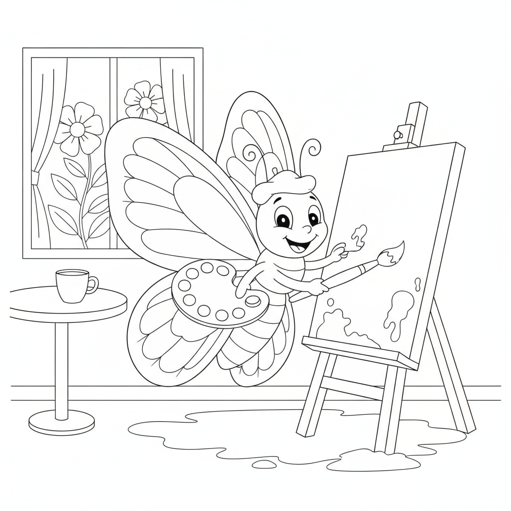 Coloriage Papillon Un Papillon Qui Peint Un Tableau Avec Ses Ailes 13
