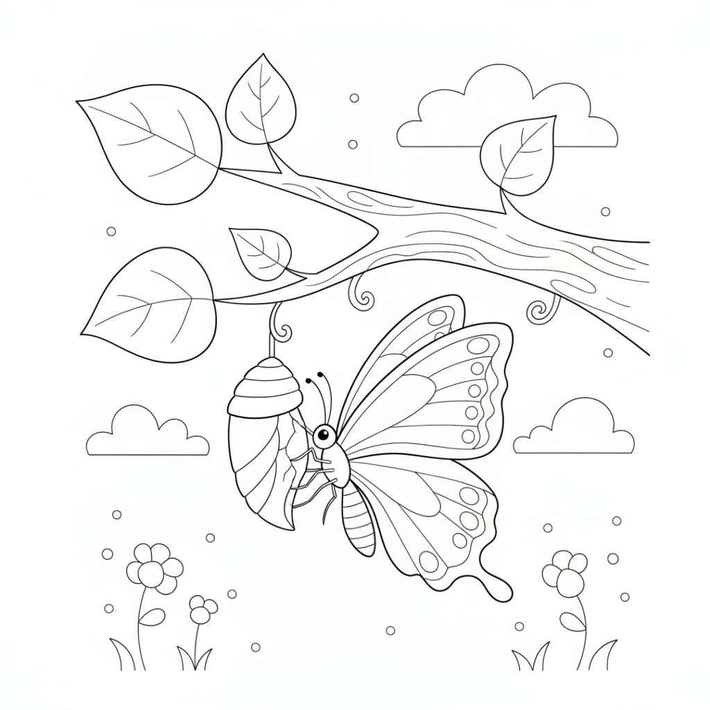 Coloriage Papillon Un Papillon Qui Sort Dune Chrysalide Sur Une Branche 10