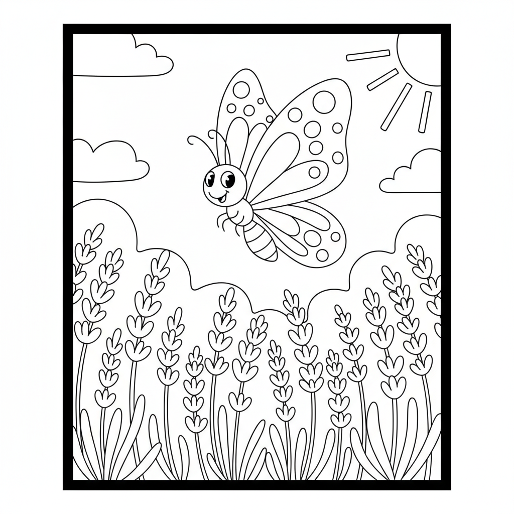 Coloriage Papillon Un Papillon Qui Traverse Un Champ De Lavande 04