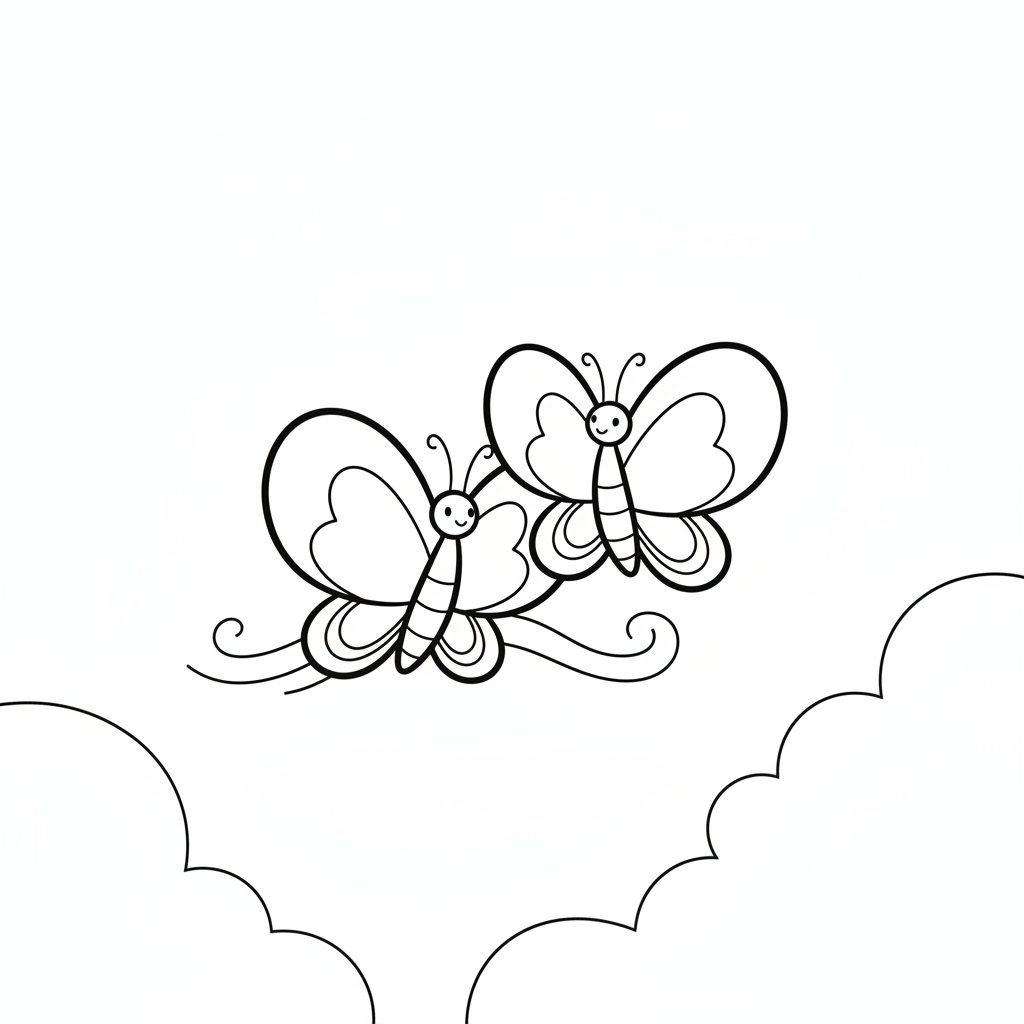 Coloriage Papillon Deux Petits Papillons Qui Volent Ensemble 09