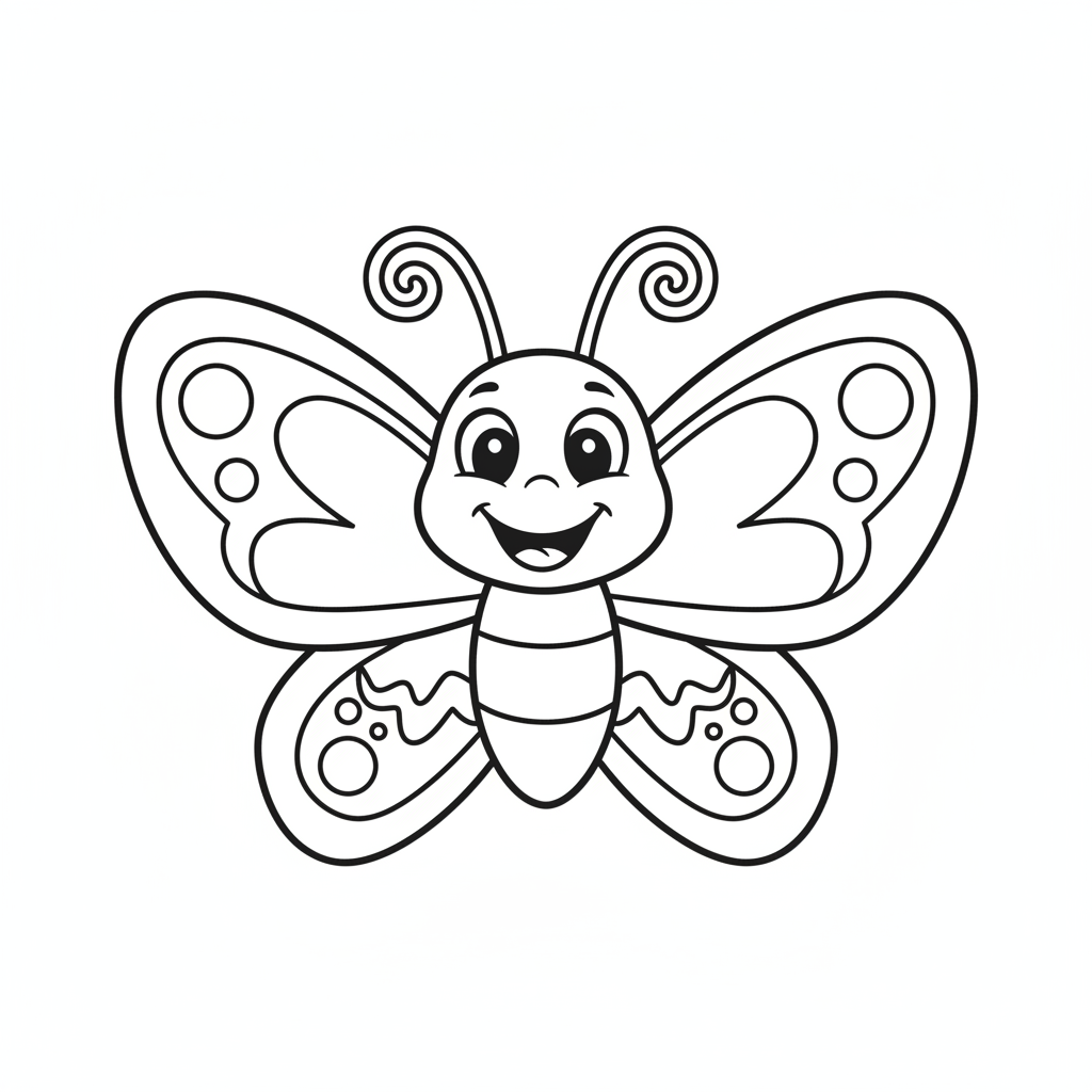 Coloriage Papillon Un Papillon Souriant Avec Des Antennes Bouclees 05
