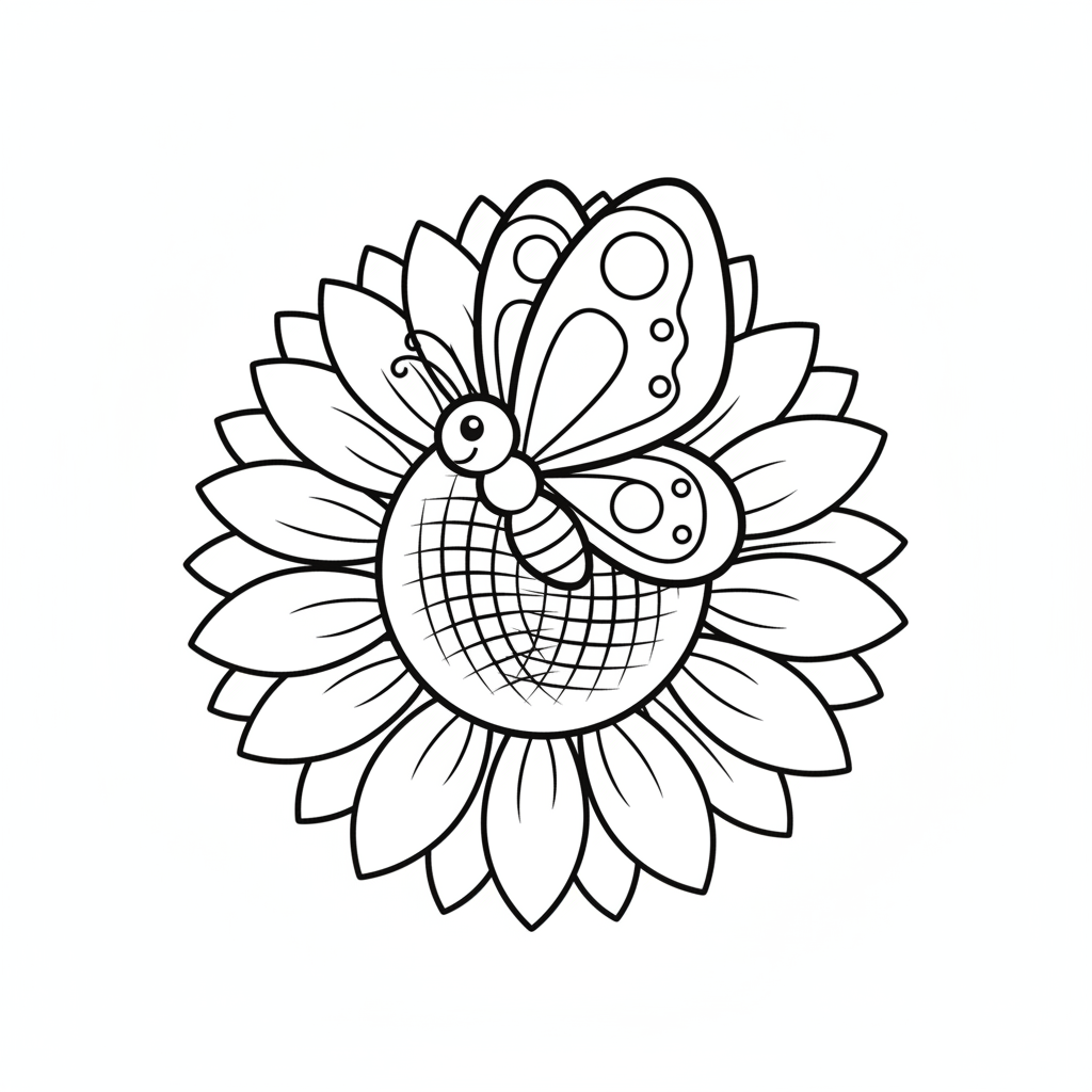 Coloriage Papillon Un Papillon Sur Un Tournesol 08
