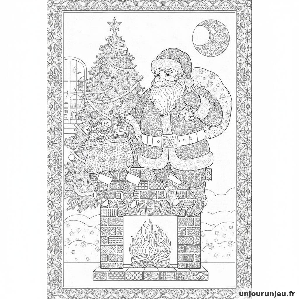 Coloriage Pere Noel Pere Noel Cheminee 04