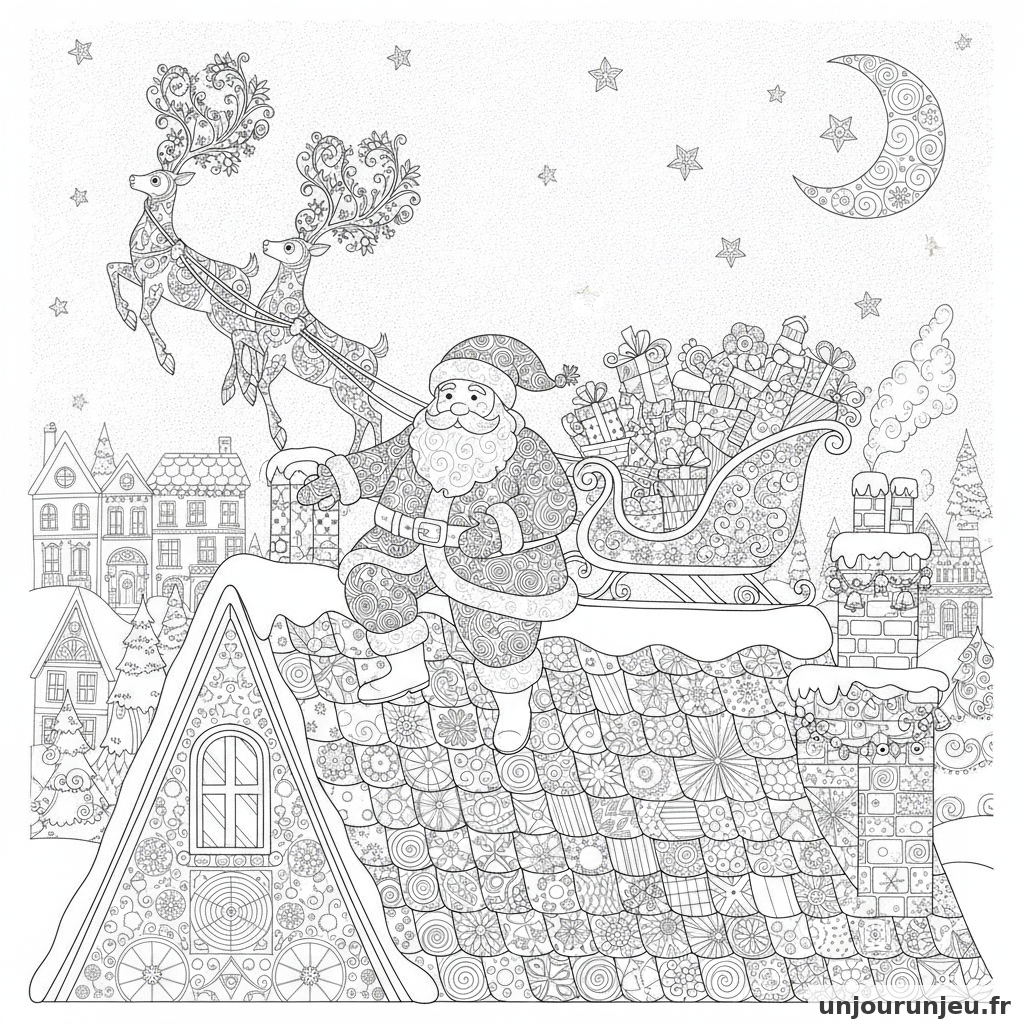 Coloriage Pere Noel Pere Noel Toit 11